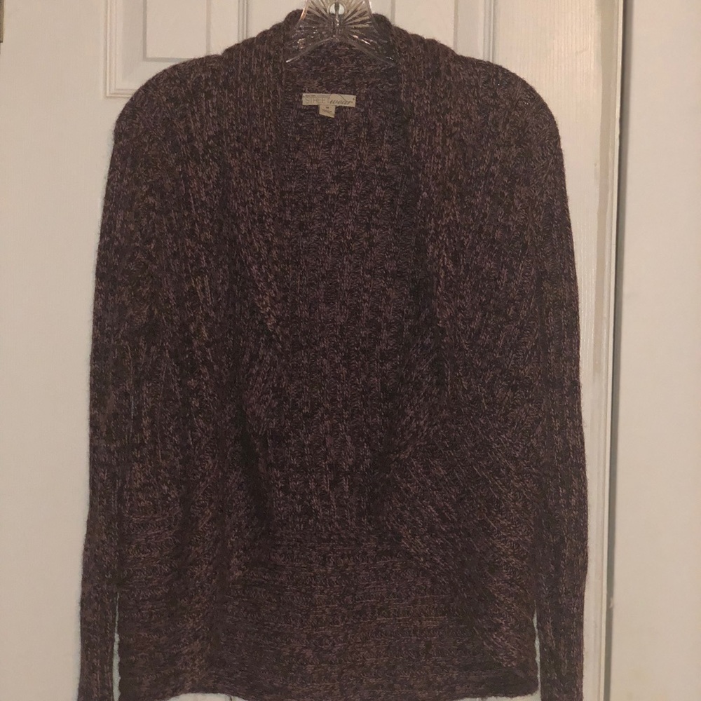 Plum textured open cardigan sweater